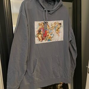 Gray Graphic Pullover Hoodie with Cherub Print